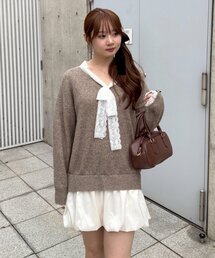 continuer de NICE CLAUP | 【Ribbon Collection】レース裾バルーンミニワンピース(ワンピース)