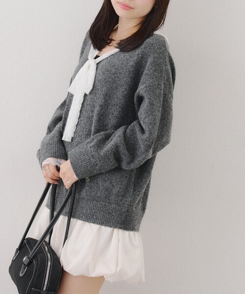 continuer de NICE CLAUP（コンティニューデナイスクラップ）の「【Ribbon Collection】レース裾バルーンミニワンピース（ワンピース・レディース・ブラウン/サックスブルー/チャコールグレー/グレー・FREE）」の11枚目の写真