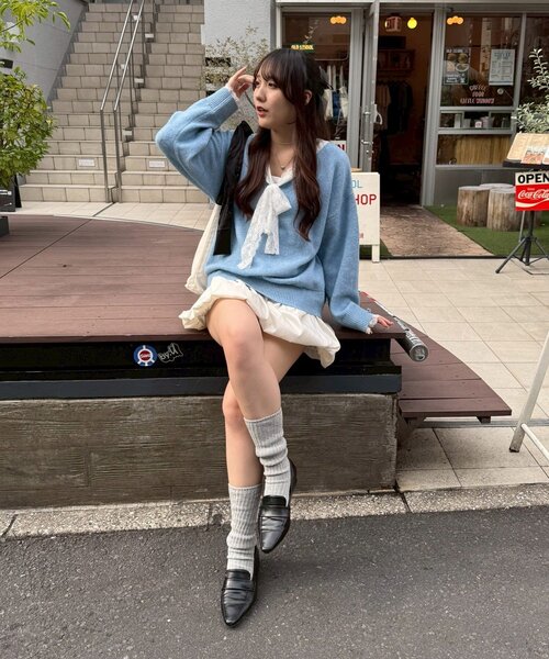 continuer de NICE CLAUP（コンティニューデナイスクラップ）の「【Ribbon Collection】レース裾バルーンミニワンピース（ワンピース・レディース・ブラウン/サックスブルー/チャコールグレー/グレー・FREE）」の16枚目の写真