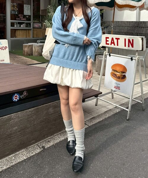 continuer de NICE CLAUP（コンティニューデナイスクラップ）の「【Ribbon Collection】レース裾バルーンミニワンピース（ワンピース・レディース・ブラウン/サックスブルー/チャコールグレー/グレー・FREE）」の17枚目の写真