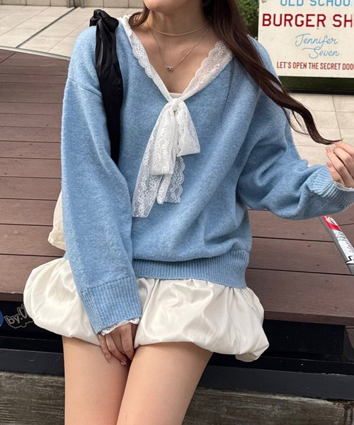 continuer de NICE CLAUP（コンティニューデナイスクラップ）の「【Ribbon Collection】レース裾バルーンミニワンピース（ワンピース・レディース・ブラウン/サックスブルー/チャコールグレー/グレー・FREE）」の4枚目の写真