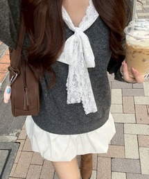 continuer de NICE CLAUP | 【Ribbon Collection】レース裾バルーンミニワンピース(ワンピース)