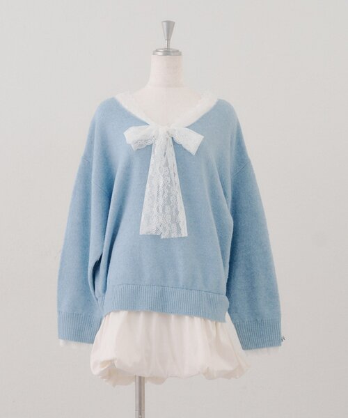 continuer de NICE CLAUP（コンティニューデナイスクラップ）の「【Ribbon Collection】レース裾バルーンミニワンピース（ワンピース・レディース・ブラウン/サックスブルー/チャコールグレー/グレー・FREE）」の7枚目の写真