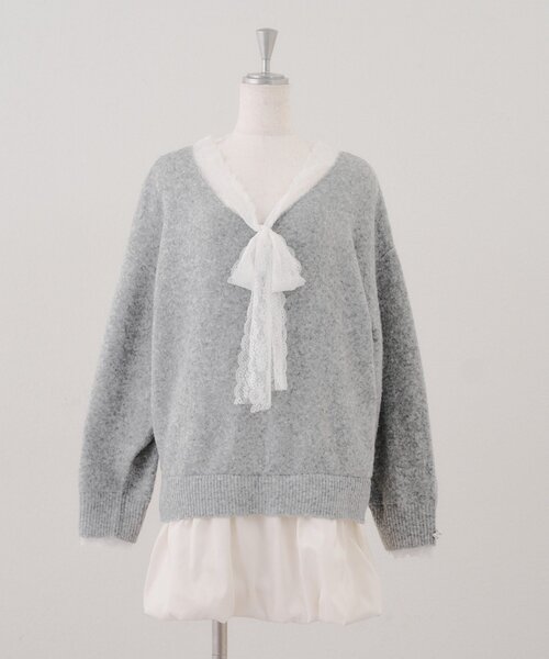 continuer de NICE CLAUP（コンティニューデナイスクラップ）の「【Ribbon Collection】レース裾バルーンミニワンピース（ワンピース・レディース・ブラウン/サックスブルー/チャコールグレー/グレー・FREE）」の8枚目の写真