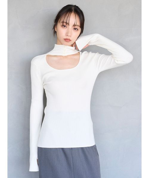 SNIDEL(スナイデル)の「2wayハイネックプルオーバー(ニット/セーター・レディース・アイボリー/ブラック/ブラウン/ピンク・F)」の11枚目の写真