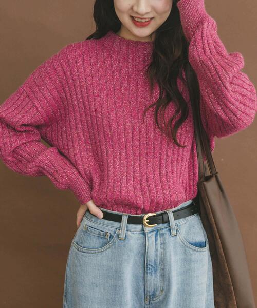 ITEMS URBANRESEARCH(アイテムズ アーバンリサーチ)の「ワイドリブラメニット(ニット/セーター・レディース・ブラウン/ピンク/グレー・FREE)」の1枚目の写真