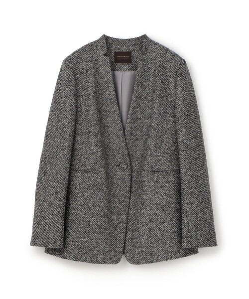 スライバーダイヤゴナル キザミカラージャケット（ノーカラー