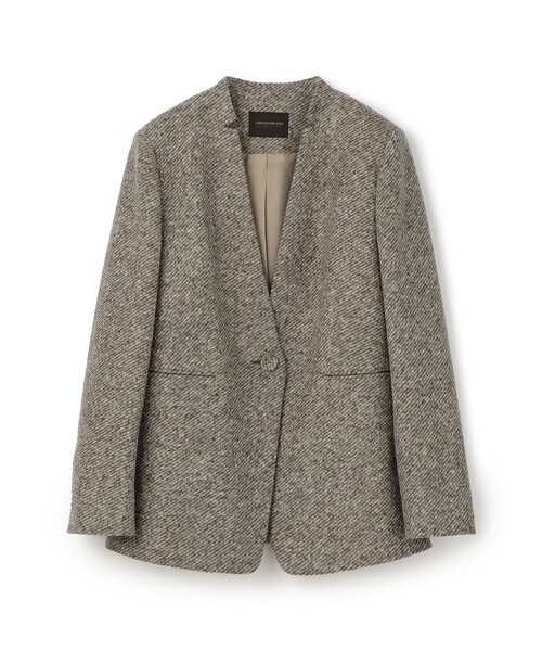 スライバーダイヤゴナル キザミカラージャケット（ノーカラー