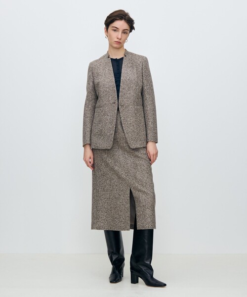 スライバーダイヤゴナル キザミカラージャケット（ノーカラー