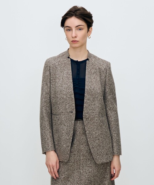 tomorrow land  ジャケット スライバーダイヤゴナル キザミカラージャケット（ノーカラー