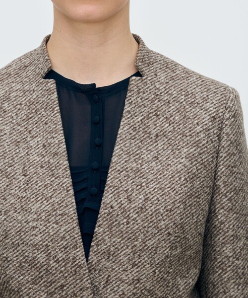 スライバーダイヤゴナル キザミカラージャケット（ノーカラー