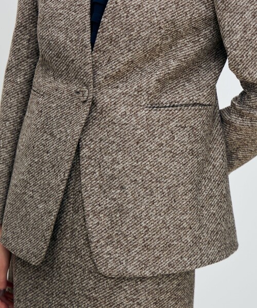 スライバーダイヤゴナル キザミカラージャケット（ノーカラー