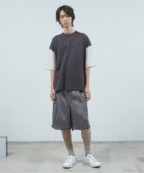 Dulcamara（ドゥルカマラ）の「シャツ切替ワイドT（Tシャツ/カットソー・メンズ・グリーン系/ホワイト系/ネイビー・0/1）」の5枚目の写真