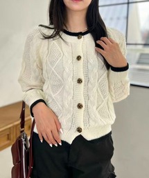 Trimmed Cable Knit Cardigan