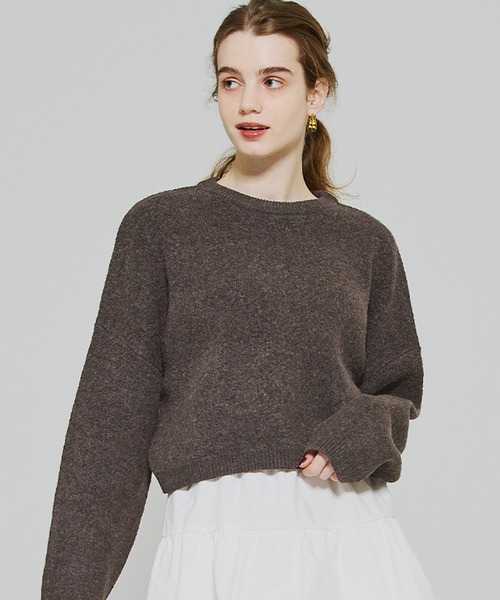 coca(coca)(コカ)の「縮絨ニットクロップド丈トップス(ニット/セーター・レディース・ブラウン/ライトピンク/グレー・L/M/S)」の1枚目の写真