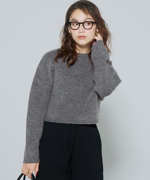 coca(coca)(コカ)の「縮絨ニットクロップド丈トップス(ニット/セーター・レディース・ブラウン/ライトピンク/グレー・L/M/S)」の2枚目の写真