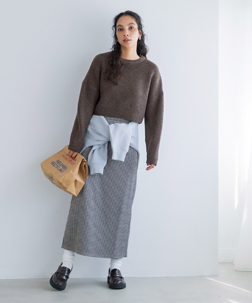 Coco様グレーニット coca（coca）（コカ）の「縮絨ニットクロップド丈トップス（ニット