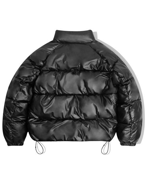 セール】グロッシーレザーダウンジャケット-ブラック（ダウン