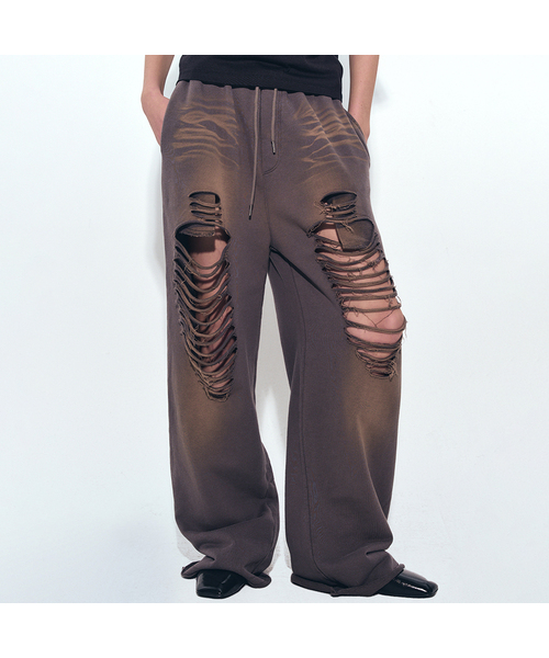 NICK&NICOLE(ニックアンドニコール)の「DESTROYED COTTON LOUNGE PANTS_CHARCOAL(スウェットパンツ・レディース・チャコール・FREE)」の1枚目の写真