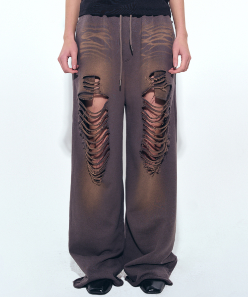 NICK&NICOLE(ニックアンドニコール)の「DESTROYED COTTON LOUNGE PANTS_CHARCOAL(スウェットパンツ・レディース・チャコール・FREE)」の5枚目の写真