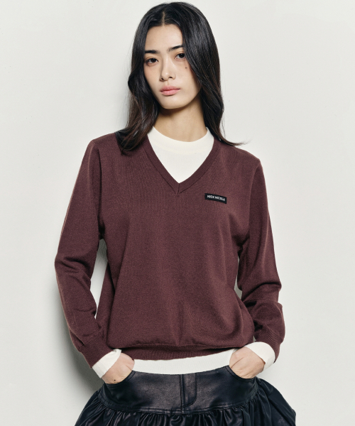 NICK&NICOLE(ニックアンドニコール)の「LAYERED ROUND V NECK KNIT_BROWN(ニット/セーター・レディース・その他・FREE)」の1枚目の写真