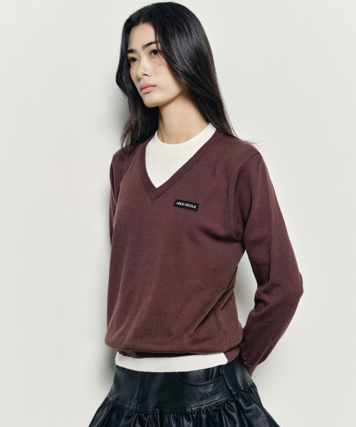 NICK&NICOLE(ニックアンドニコール)の「LAYERED ROUND V NECK KNIT_BROWN(ニット/セーター・レディース・その他・FREE)」の2枚目の写真