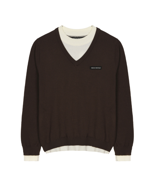 NICK&NICOLE(ニックアンドニコール)の「LAYERED ROUND V NECK KNIT_BROWN(ニット/セーター・レディース・その他・FREE)」の4枚目の写真