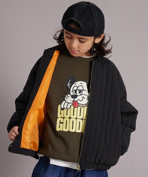 PAIRMANON STREET（ペアマノンストリート）の「中わた キルティング バックロゴ ブルゾン【PAIRMANON STREET】（MA-1・キッズ・ブラック/ブラウン/ネイビー・100/110/120/130/140/150/160/90）」の7枚目の写真