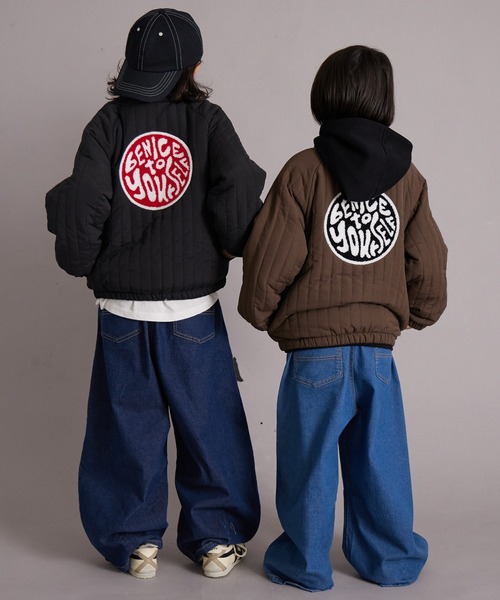 PAIRMANON STREET（ペアマノンストリート）の「中わた キルティング バックロゴ ブルゾン【PAIRMANON STREET】（MA-1・キッズ・ブラック/ブラウン/ネイビー・100/110/120/130/140/150/160/90）」の9枚目の写真