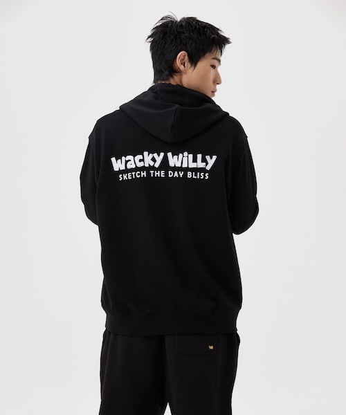 BAKEWALL ブラックパーカー BACK PANEL LETTERING HOODIE ZIP-UP（パーカー）｜Wacky WiLLy
