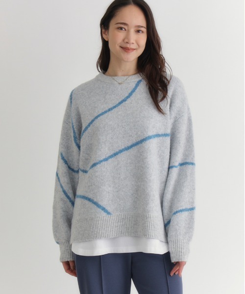 Right-on(ライトオン)の「HONEYSUCKLE ROSE(ハニーサックルローズ)【レディース】ヘンケイライン柄セーター(ニット/セーター・レディース・ダークグレー/オレンジ/ライトグレー・S/M/L)」の1枚目の写真