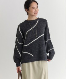 Right-on | 【HONEYSUCKLE ROSE】ヘンケイライン柄セーター (リラックスシルエット / カジュアルスタイル / 保温性抜群)(ニット/セーター)