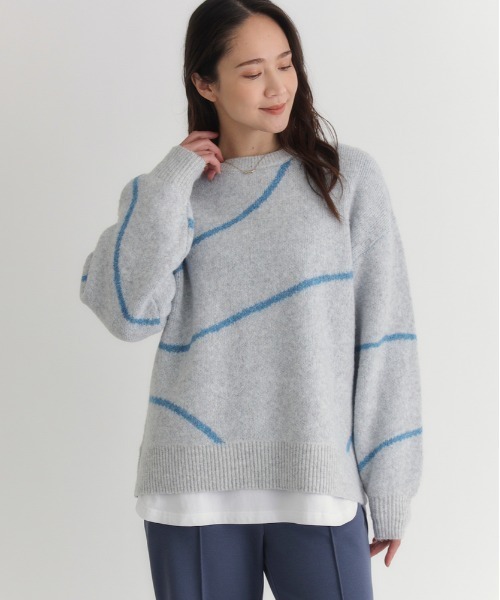 Right-on(ライトオン)の「HONEYSUCKLE ROSE(ハニーサックルローズ)【レディース】ヘンケイライン柄セーター(ニット/セーター・レディース・ダークグレー/オレンジ/ライトグレー・S/M/L)」の16枚目の写真