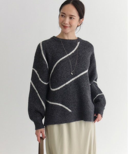 Right-on(ライトオン)の「HONEYSUCKLE ROSE(ハニーサックルローズ)【レディース】ヘンケイライン柄セーター(ニット/セーター・レディース・ダークグレー/オレンジ/ライトグレー・S/M/L)」の20枚目の写真
