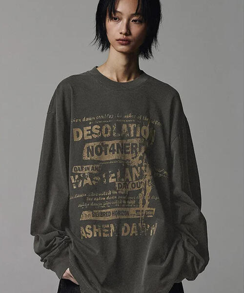 NOT4NERD(ノットフォーナード)の「NOT4NERD/ノットフォーナード/Poster Ashen Dawn Pigment Long Sleeve(Tシャツ/カットソー・メンズ・チャコールグレー/ベージュ・L/XL/M)」の8枚目の写真