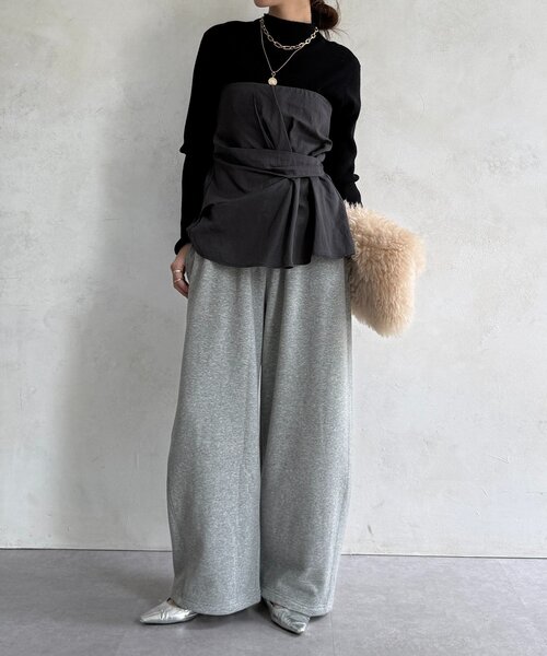 DouDou(ドゥドゥ)の「ボンバーヒートスウェットパンツ(その他パンツ・レディース・グレー/アイボリー・38/36)」の14枚目の写真