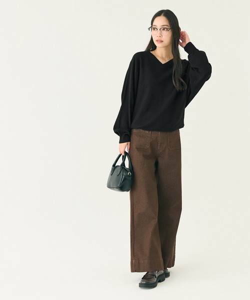 coca（coca）（コカ）の「Vネックニットチュニック（チュニック・レディース・ブラック/カーキ・L/M/S）」の3枚目の写真