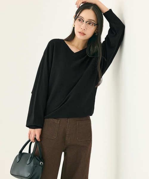 coca（coca）（コカ）の「Vネックニットチュニック（チュニック・レディース・ブラック/カーキ・L/M/S）」の4枚目の写真