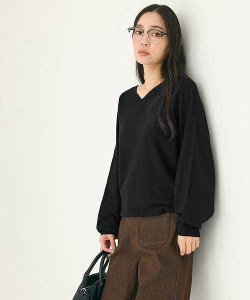 coca（coca）（コカ）の「Vネックニットチュニック（チュニック・レディース・ブラック/カーキ・L/M/S）」の7枚目の写真