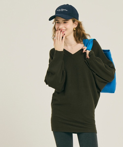 coca（coca）（コカ）の「Vネックニットチュニック（チュニック・レディース・ブラック/カーキ・L/M/S）」の11枚目の写真