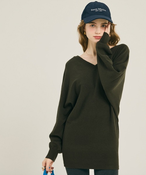 coca（coca）（コカ）の「Vネックニットチュニック（チュニック・レディース・ブラック/カーキ・L/M/S）」の14枚目の写真