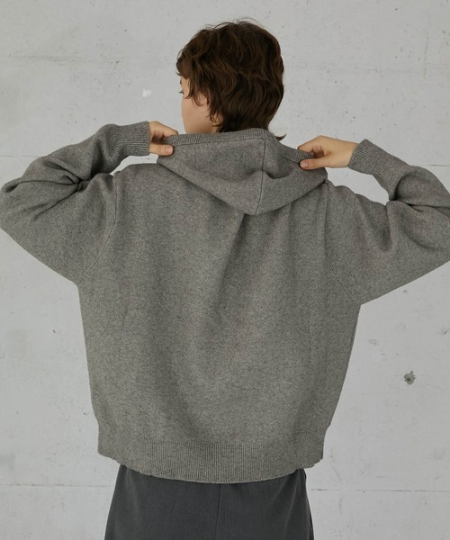 LA PEAU DE GEM（ラポドゥジェム）の「【LA PEAU DE GEM】knit hoodie/ニットフーディ（パーカー・レディース・ブラック/グレー・FREE）」の7枚目の写真