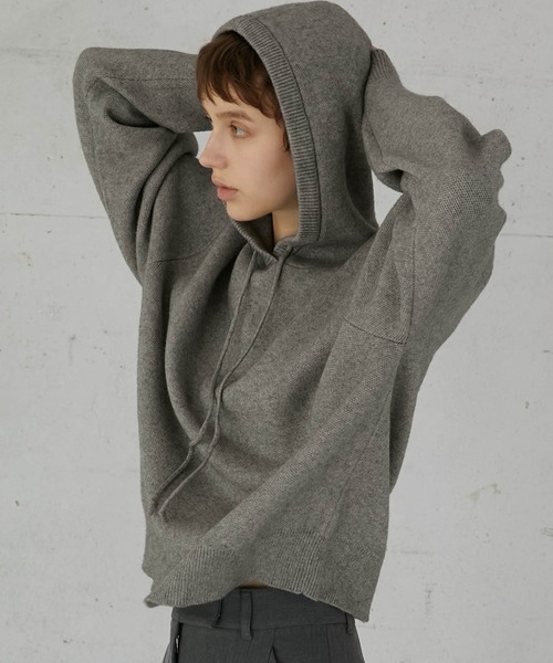 LA PEAU DE GEM（ラポドゥジェム）の「【LA PEAU DE GEM】knit hoodie/ニットフーディ（パーカー・レディース・ブラック/グレー・FREE）」の8枚目の写真
