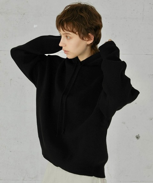 LA PEAU DE GEM（ラポドゥジェム）の「【LA PEAU DE GEM】knit hoodie/ニットフーディ（パーカー・レディース・ブラック/グレー・FREE）」の14枚目の写真