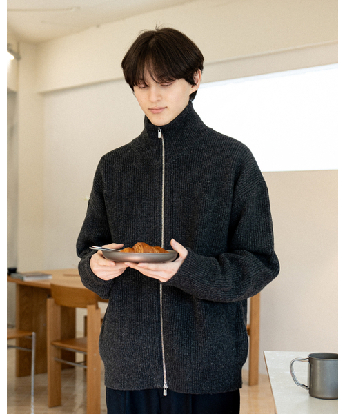 Excella Lambswool Knit zip-up (Charcoal /M.Gray)