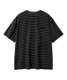 PARAKEET（パラキート）の「ストライプヴィンテージポケットダメージTシャツ（ウォッシュドブラック）（Tシャツ/カットソー）」