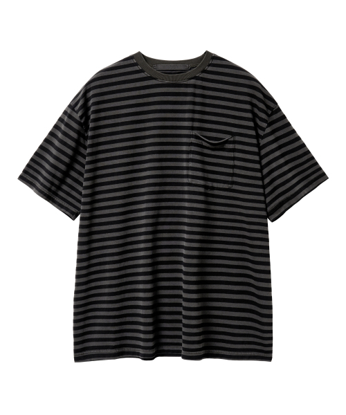PARAKEET(パラキート)の「ストライプヴィンテージポケットダメージTシャツ(ウォッシュドブラック)(Tシャツ/カットソー・レディース・ブラック・SMALL/MEDIUM)」の1枚目の写真