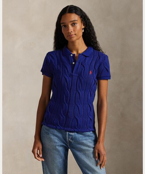 POLO RALPH LAUREN(ポロ ラルフ ローレン)の「ケーブルニット コットン ポロシャツ(ポロシャツ・レディース・マルチ・S/M/L/XL/XS)」の1枚目の写真