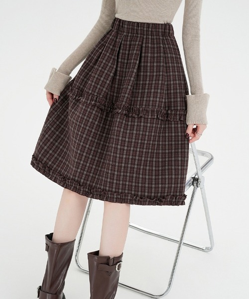 Nia（ニア）の「Nia(ニア)/チェック切り替えミディアムスカート（スカート・レディース・ネイビー/ブラウン・FREE）」の15枚目の写真