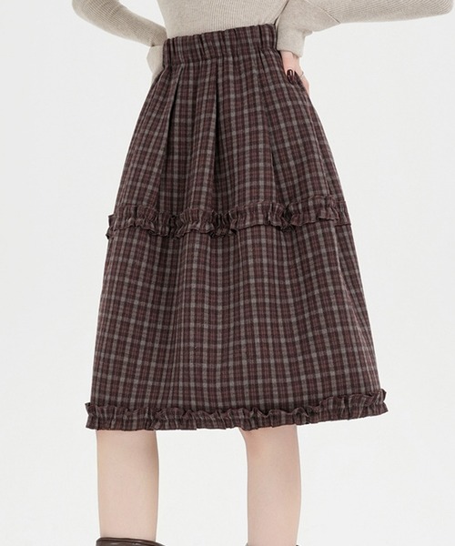 Nia（ニア）の「Nia(ニア)/チェック切り替えミディアムスカート（スカート・レディース・ネイビー/ブラウン・FREE）」の16枚目の写真